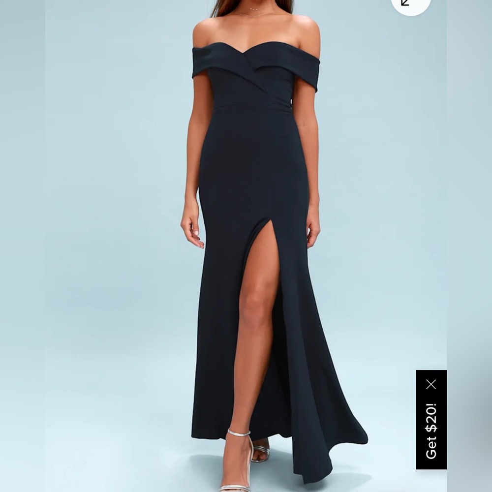 Lulus Off-Shoulder Navy Blue Evening Gown Maxi Dress